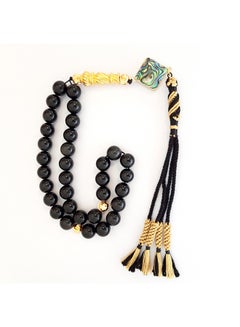 Tasbeeh Men Gift Natural Onyx and Mother of Pearl 18k Gold Plated Rosary Prayer Beads