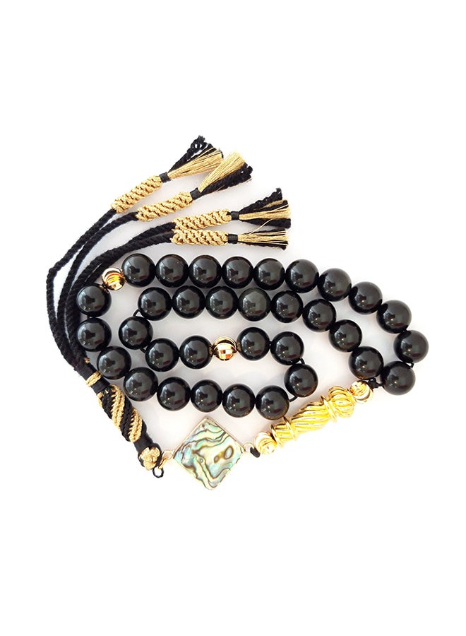 Miracle Empire - Tasbeeh Men Gift Natural Onyx and Mother of Pearl 18k Gold Plated Rosary Prayer Beads - Image 1