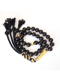 Gift Tasbih Natural Onyx 18k Gold Plated Prayer Beads Rosary