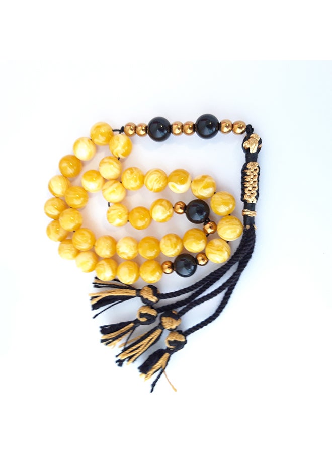 Miracle Empire Tasbeeh Men Gift Natural Amber Sand and Onyx Rosary Prayer Beads - Image 1