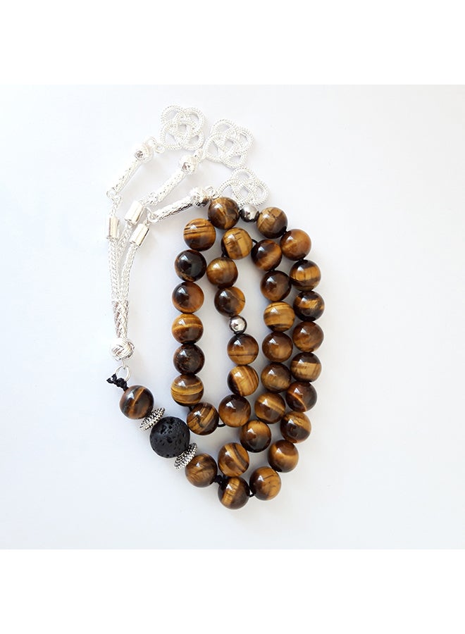 Miracle Empire Tasbeeh Men Gift Natural Tiger Eye and 12MM Volcanic Lava Rosary Prayer Beads  - Image 2