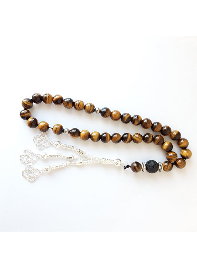 Miracle Empire Tasbeeh Men Gift Natural Tiger Eye and 12MM Volcanic Lava Rosary Prayer Beads  - Image 3