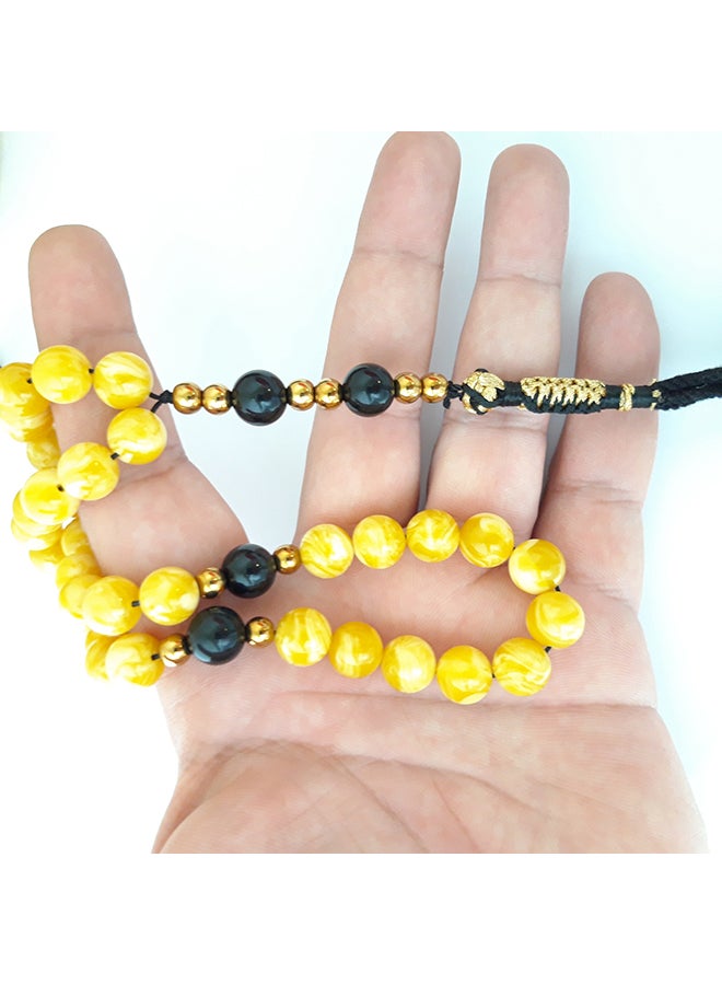 Miracle Empire Tasbeeh Men Gift Natural Amber Sand and Onyx Rosary Prayer Beads - Image 2