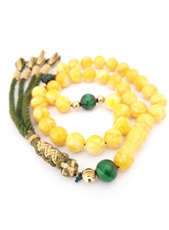 Tasbih Natural Amber Sand, Green Cat Eye, 18K Gold Plated Prayer Beads Rosary