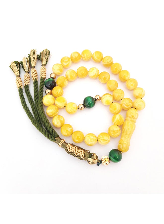 Miracle Empire - Tasbih Natural Amber Sand, Green Cat Eye, 18K Gold Plated Prayer Beads Rosary - Image 1