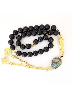 Tasbeeh Men Gift Natural Onyx and Turquoise 18k Gold Plated Rosary Prayer Beads - v1596039209/N39537364A_1