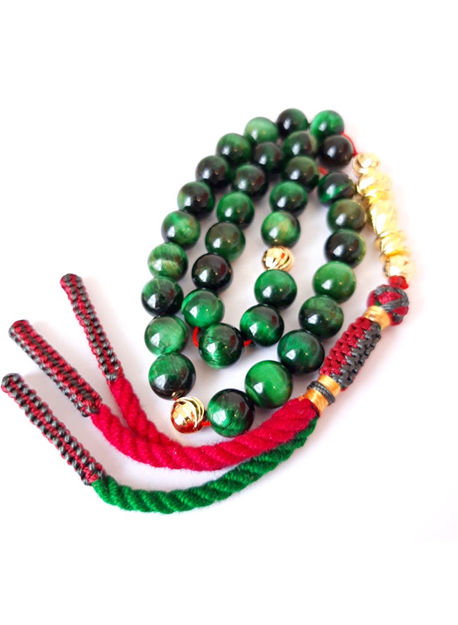 Miracle Empire Gift Tasbih Natural Green Cat Eye 18k Gold Plated Prayer Beads Rosary  - Image 2