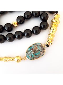 Tasbeeh Men Gift Natural Onyx and Turquoise 18k Gold Plated Rosary Prayer Beads - v1596039210/N39537364A_2