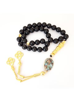 Tasbeeh Men Gift Natural Onyx and Turquoise 18k Gold Plated Rosary Prayer Beads - v1596039210/N39537364A_3