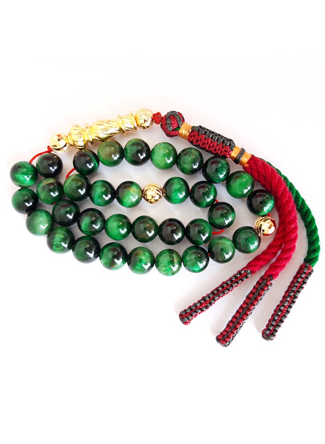 Miracle Empire Gift Tasbih Natural Green Cat Eye 18k Gold Plated Prayer Beads Rosary  - Image 1