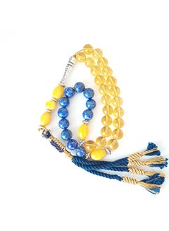 Gift Tasbih Natural Citrine, Amber Sand and Lapis Lazuli Prayer Beads Rosary