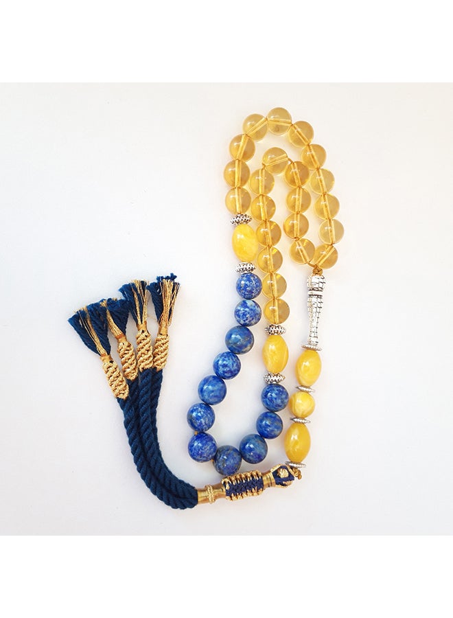 Miracle Empire - Gift Tasbih Natural Citrine, Amber Sand and Lapis Lazuli Prayer Beads Rosary - Image 1