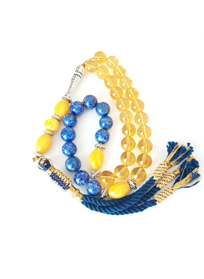 Miracle Empire - Gift Tasbih Natural Citrine, Amber Sand and Lapis Lazuli Prayer Beads Rosary - Image 1