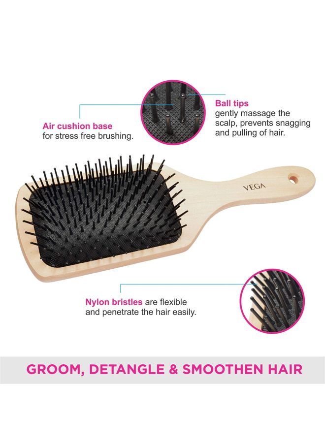 Vega Wooden Paddle Hair Brush Beige/Black 25x8x3cm  - Image 3