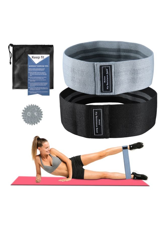 TOMSHOO 2-Piece Resistance Glute Band Set With Spiky Ball Black Band 86x8 cm, Grey Band 76x8 cm, Spiky Ball 7.5 cm  - Image 2