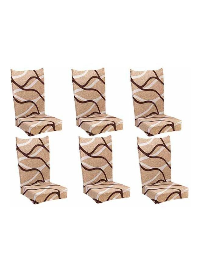 Deals for Less 6-Piece Waves Design Dining Chair Cover Set Beige/Brown/White 