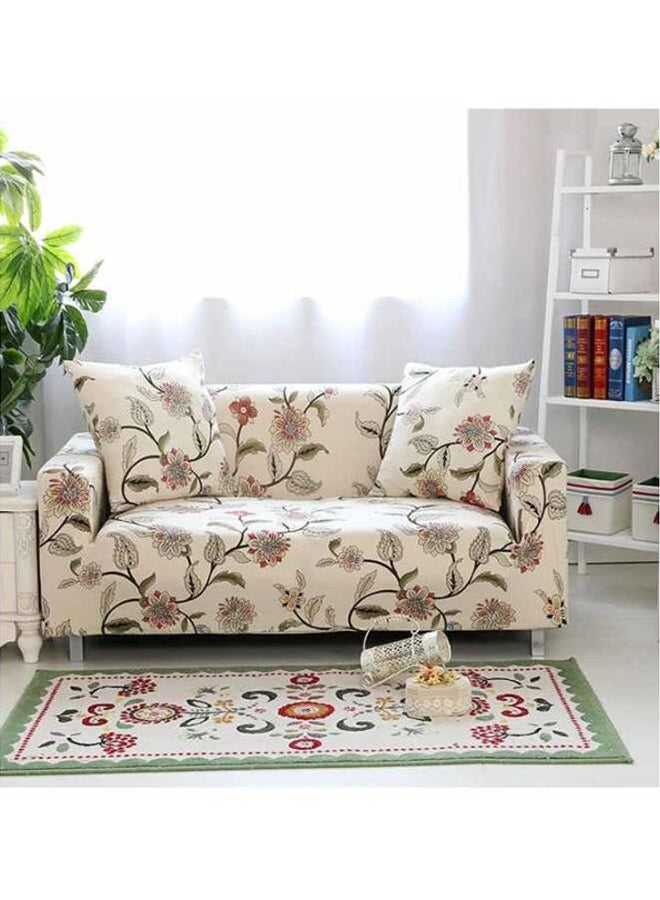 Generic Floral Printed Sofa Slipcover Cream/Green/Red M  - Image 2