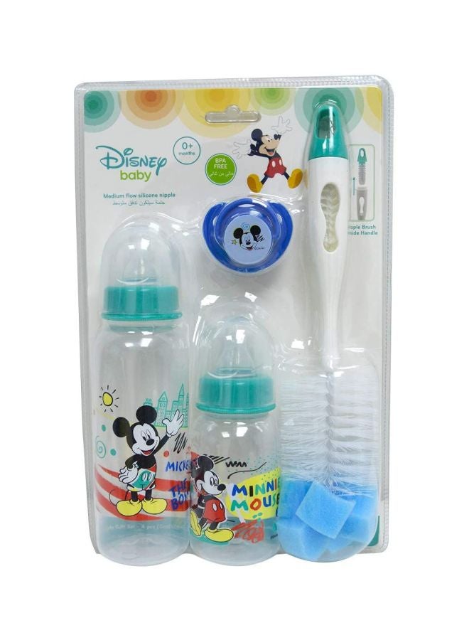 Pack Of 4 Mickey Mouse Printed Feeding Bottle With Pacifier And Washer Set