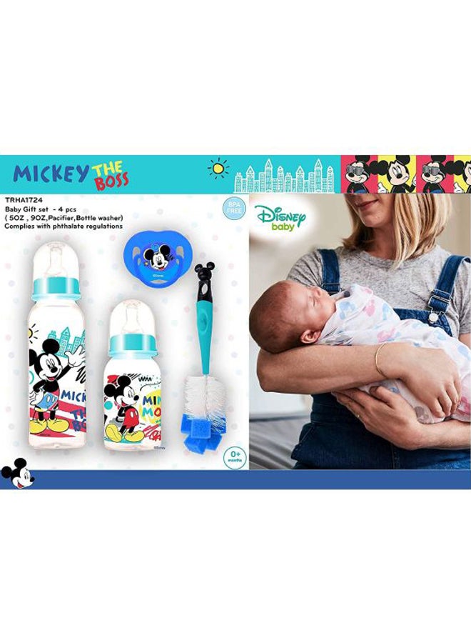 Pack Of 4 Mickey Mouse Printed Feeding Bottle With Pacifier And Washer Set