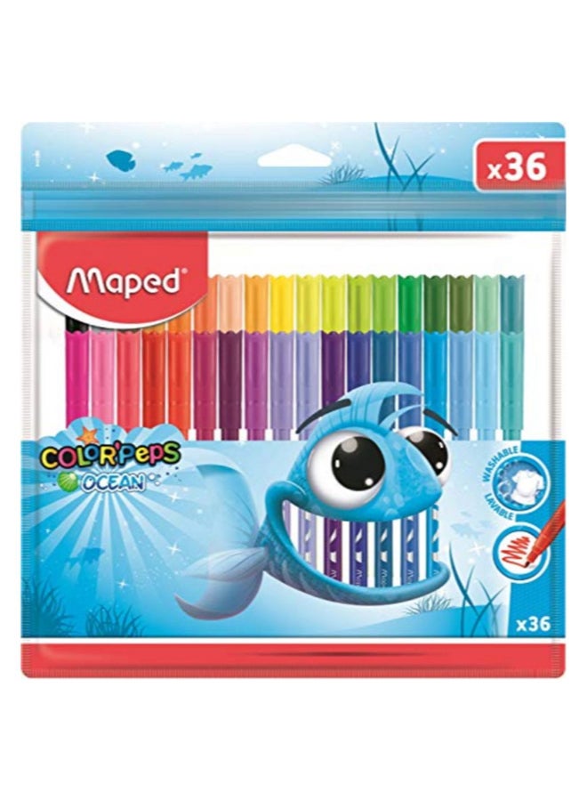 36-Piece Colour Peps Felt Tip Colouring Pen Set With Zipper Packet Multicolour