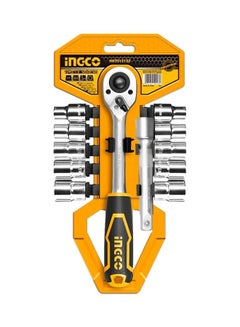 12-Piece Ratchet Screwdriver Set Yellow/Silver Socket 10, 11, 12, 13, 14, 15, 17, 19, 21, 24, Ratchet Handle 12.7, Extension Bar 127