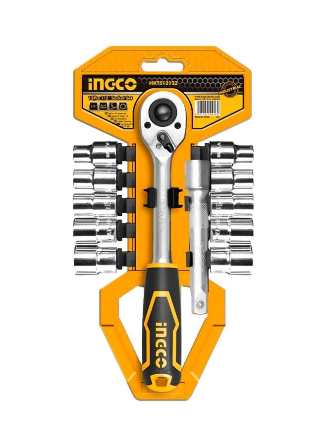 INGCO - 12-Piece Ratchet Screwdriver Set Yellow/Silver Socket 10, 11, 12, 13, 14, 15, 17, 19, 21, 24, Ratchet Handle 12.7, Extension Bar 127 - Image 1