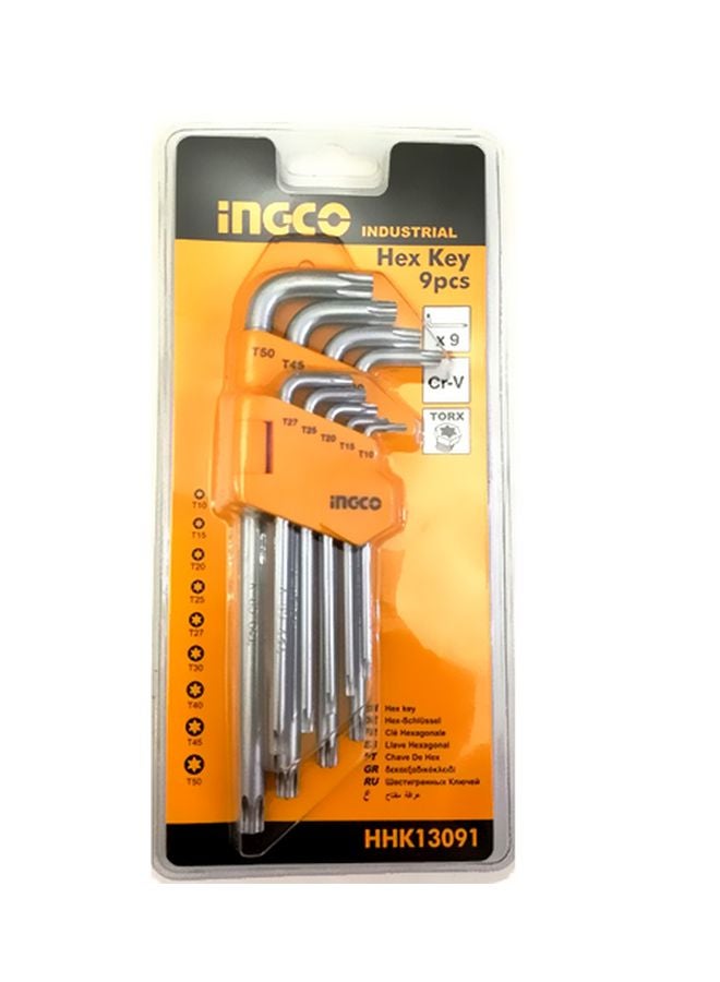 INGCO 9-Piece Hex Key With Holder Silver/Yellow - Image 2
