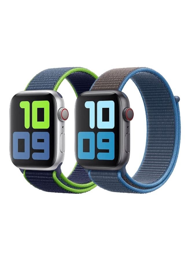 Foxcon - Pack Of 2 Replacement Nylon Straps For Apple Watch Series 5/4/3 42-44mm Blue/Grey/Green - Image 1