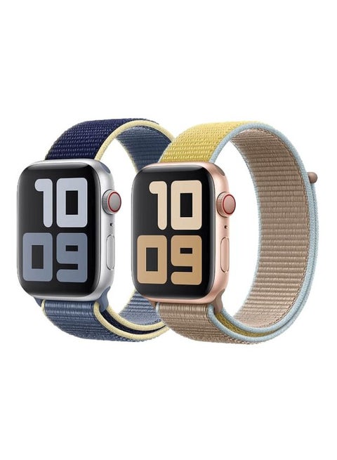 Pack Of 2 Replacement Nylon Straps For Apple Watch Series 7/SE/6/5/4 44mm Camel/Alaskan/Yellow