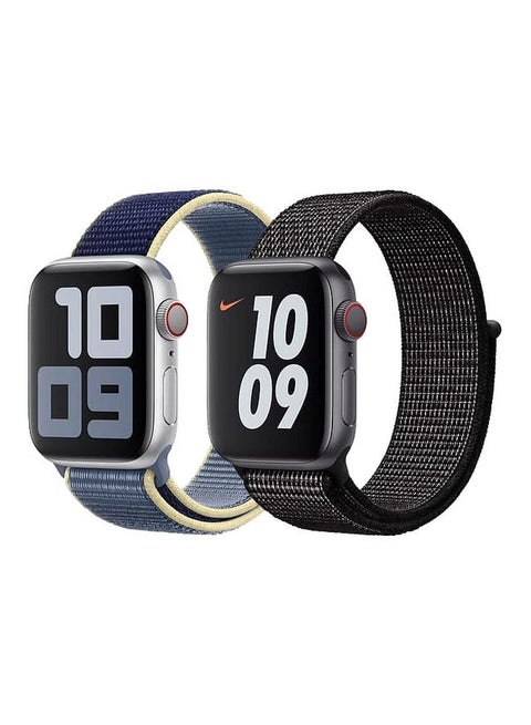 Pack Of 2 Replacement Nylon Straps For Apple Watch Series 7/SE/6/5/4 45/44/42mm Black/Alaskan/Yellow