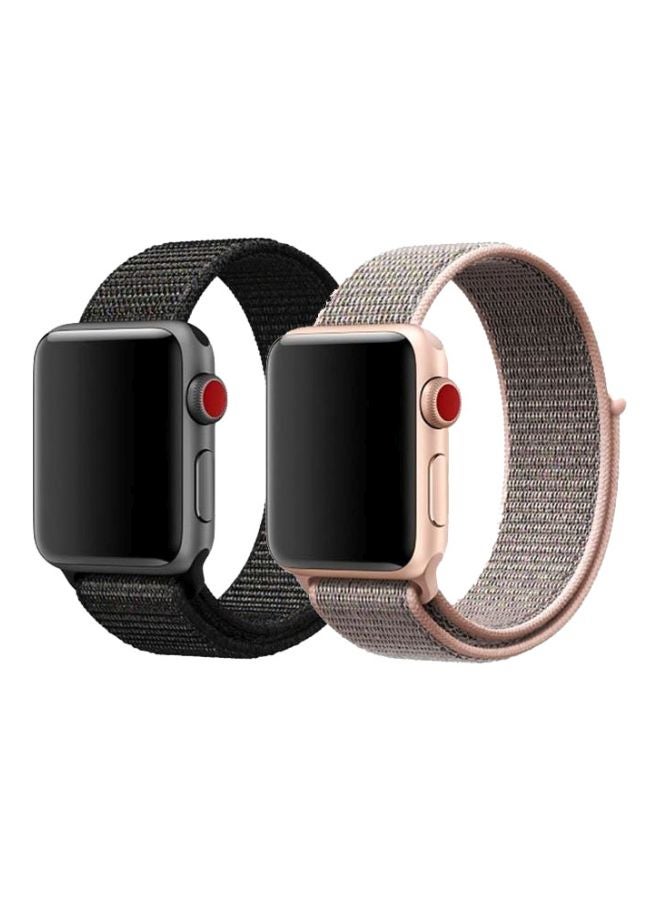 Foxcon - Pack Of 2 Replacement Nylon Straps For Apple Watch Series 7/SE/6/5/4 41/40/38mm Black/Pinksand - Image 1