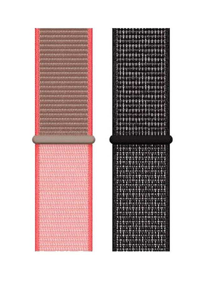 Foxcon - Pack Of 2 Replacement Nylon Straps For Apple Watch Series 7/SE/6/5/4 41/40/38mm Black/Pinksand - Image 1