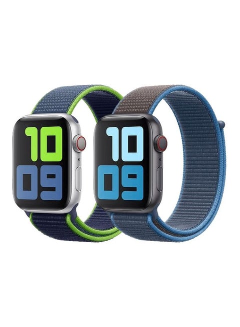 Pack Of 2 Replacement Nylon Straps For Apple Watch Series 7/SE/6/5/4 41/40/38mm Surfblue/Neon Lime