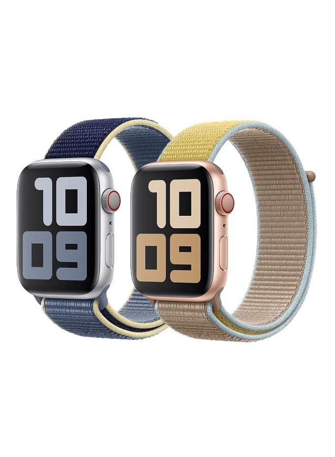 Foxcon - Pack Of 2 Replacement Nylon Straps For Apple Watch Series 7/SE/6/5/4 41/40/38mm Blue/Camel/Yellow - Image 1