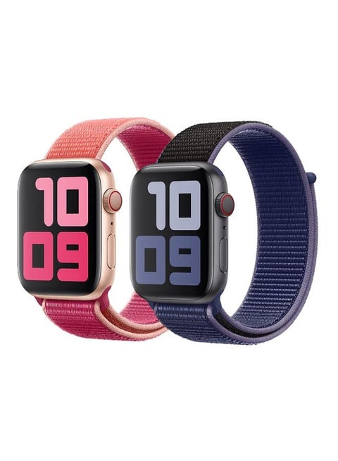 Pack Of 2 Replacement Nylon Straps For Apple Watch Series 7/SE/6/5/4 41/40/38mm Blue/Black Pomegrante