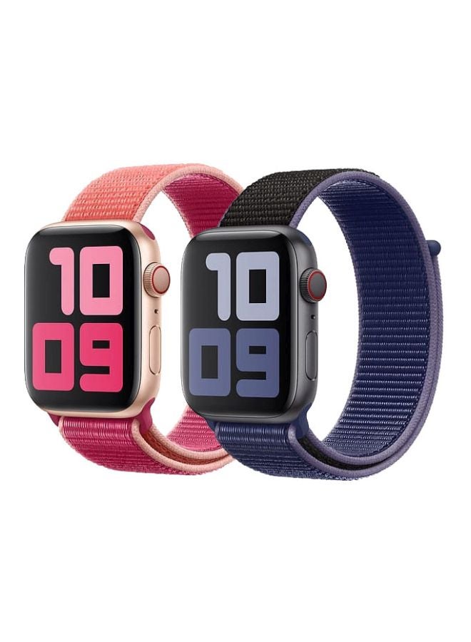 Foxcon - Pack Of 2 Replacement Nylon Straps For Apple Watch Series 7/SE/6/5/4 41/40/38mm Blue/Black Pomegrante - Image 1