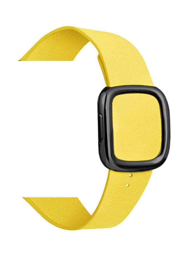 Foxcon - Replacement Leather with Buckle Apple Watch Band for 45/44/42mm Yellow - Image 1