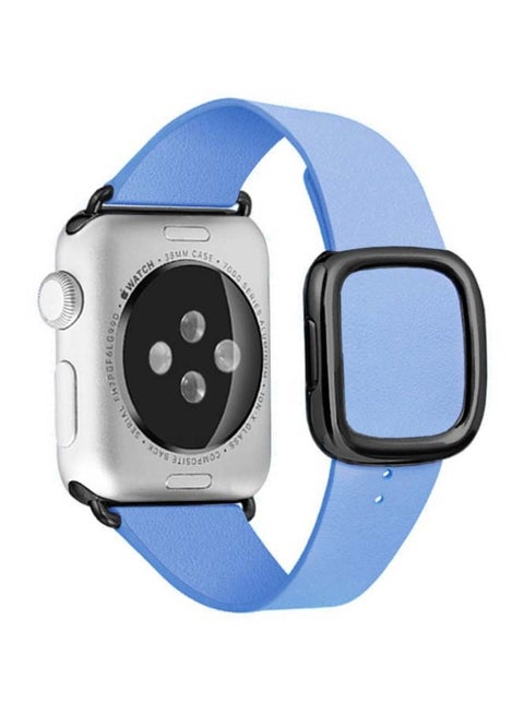 Replacement Leather with Buckle Apple Watch Band for 45/44/42mm Blue