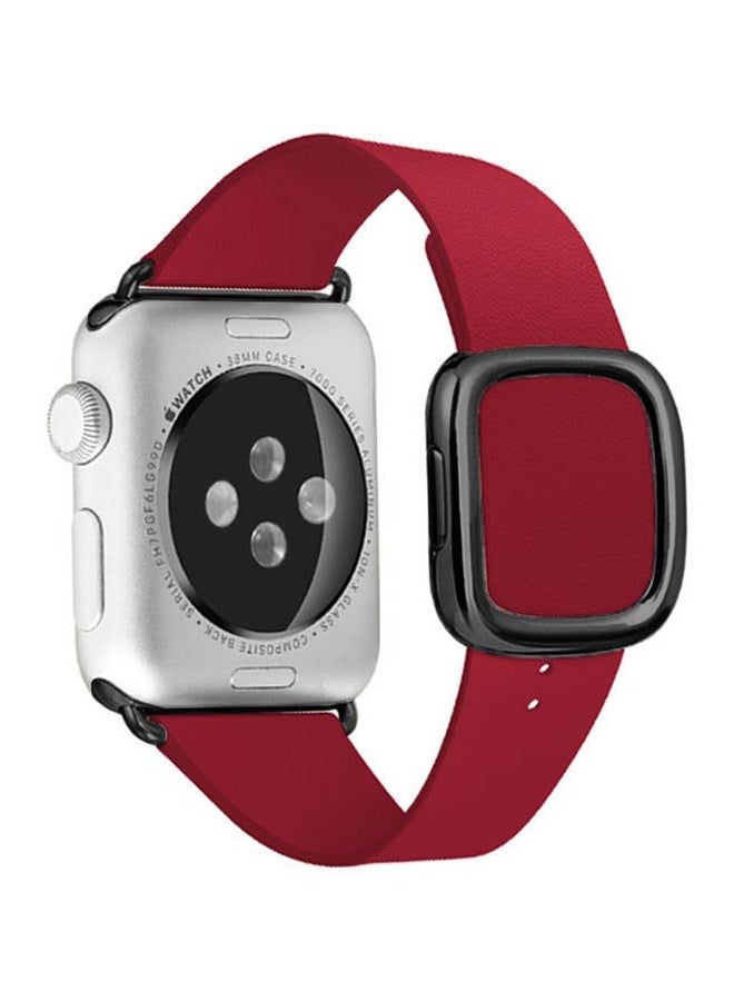 Foxcon - Replacement Leather with Buckle Apple Watch Band for 45/44/42mm Rasberry - Image 1
