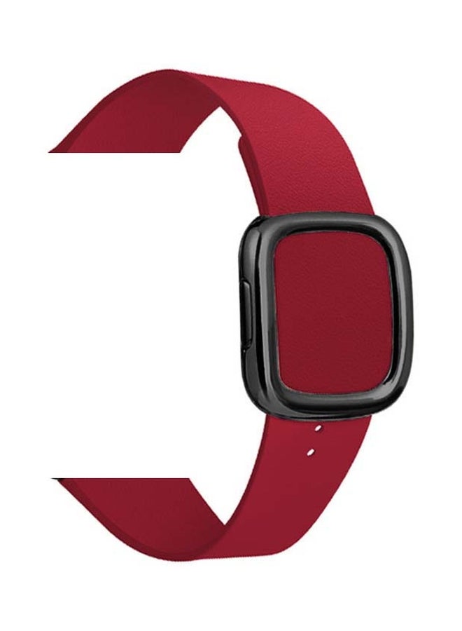 Foxcon - Replacement Leather with Buckle Apple Watch Band for 45/44/42mm Rasberry - Image 1
