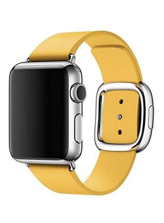 Foxcon - Replacement Leather with Buckle Apple Watch Band for 41/40/38mm Yellow - Image 1