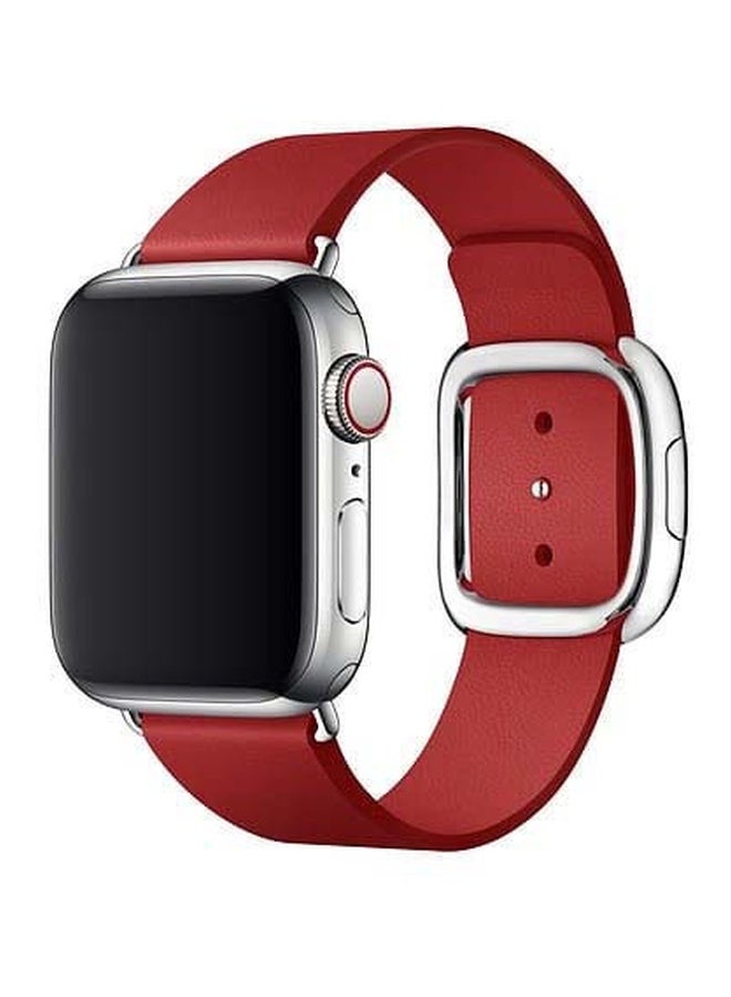 Foxcon - Leather Replacement Band With Buckle For Apple Watch Series SE,6,5/4/3 - 38/40mm Red - Image 1