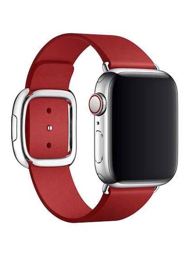 Foxcon - Leather Replacement Band With Buckle For Apple Watch Series SE,6,5/4/3 - 38/40mm Red - Image 1
