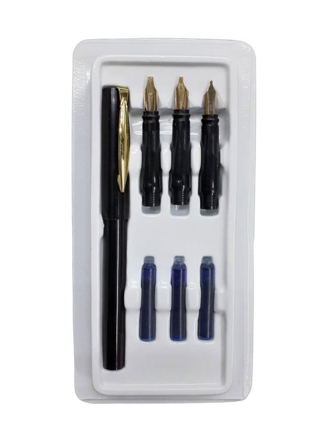 TOPSKY Calligraphy Fountain Pen With Nib And Ink Refill Set Black/Gold - Image 1