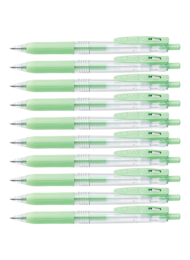 ZEBRA Pack Of 10 Sarasa Clip Retractable Gel Ink Pen Green