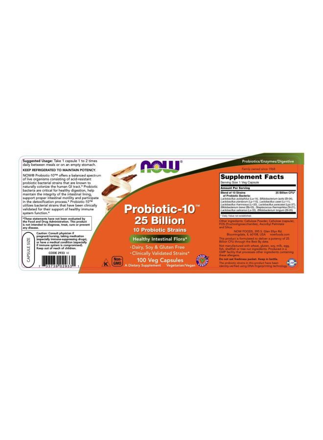 Now Foods - Probiotic-10 25 Billion Dietary Supplement - 100 Veg Capsules - Image 1