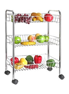 ALMUFARREJ 3 -Tier Fruit And Vegetable Storage Trolley Cart Silver 60x43x30centimeter 