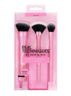 REAL TECHNIQUES 3-Piece Face Makeup Brush Set With Holder Pink/Black/White  - Image 2