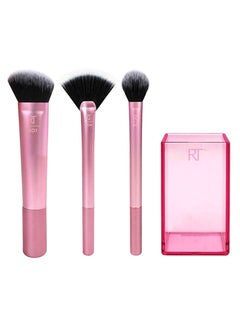 REAL TECHNIQUES 3-Piece Face Makeup Brush Set With Holder Pink/Black/White  - Image 1