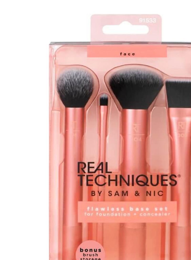 REAL TECHNIQUES - 4-Piece Face Makeup Brush Set With Holder Pink/Black/White - Image 1